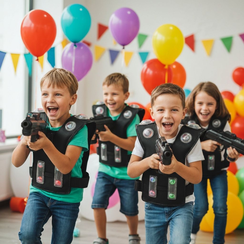Kids enjoying laser tag at a birthday party